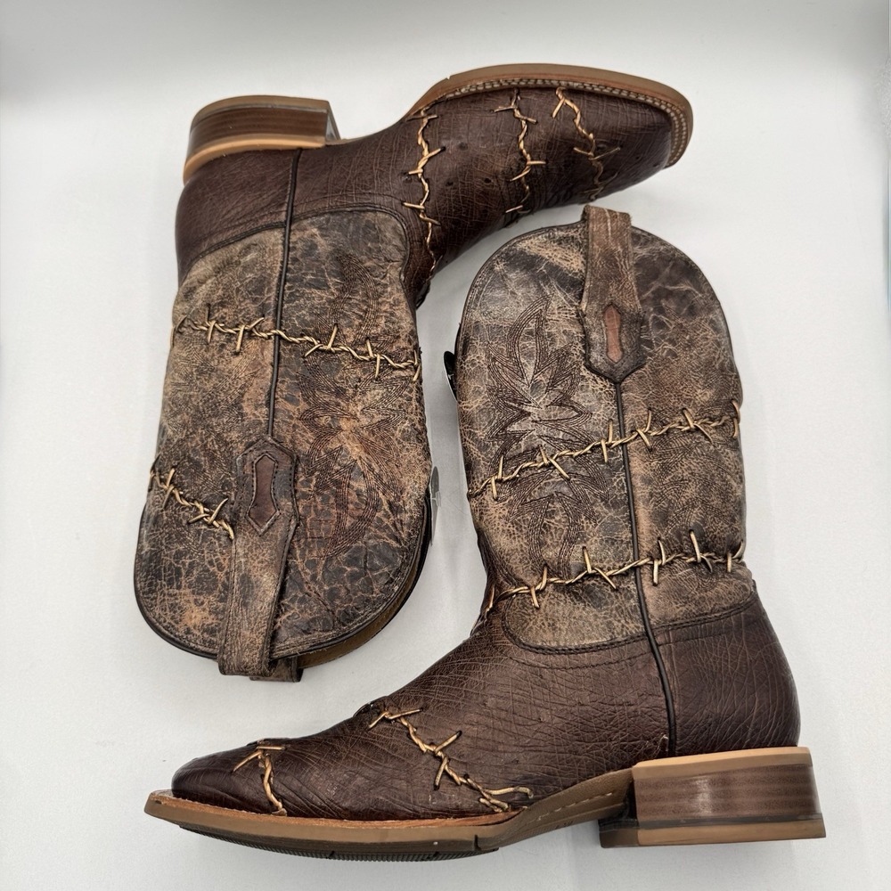 Corral Exotic Ostrich Barbed Wire Boots Men's Size 8.5 D Brown Leather Genuine - Picture 6 of 16